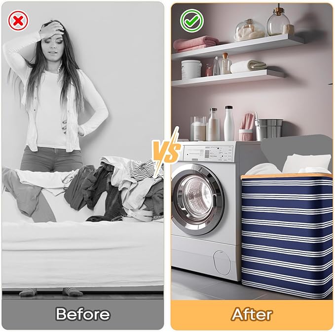 BALEINE Laundry Hamper with Lid, Tall Laundry Baskets with Bamboo Pull Handles