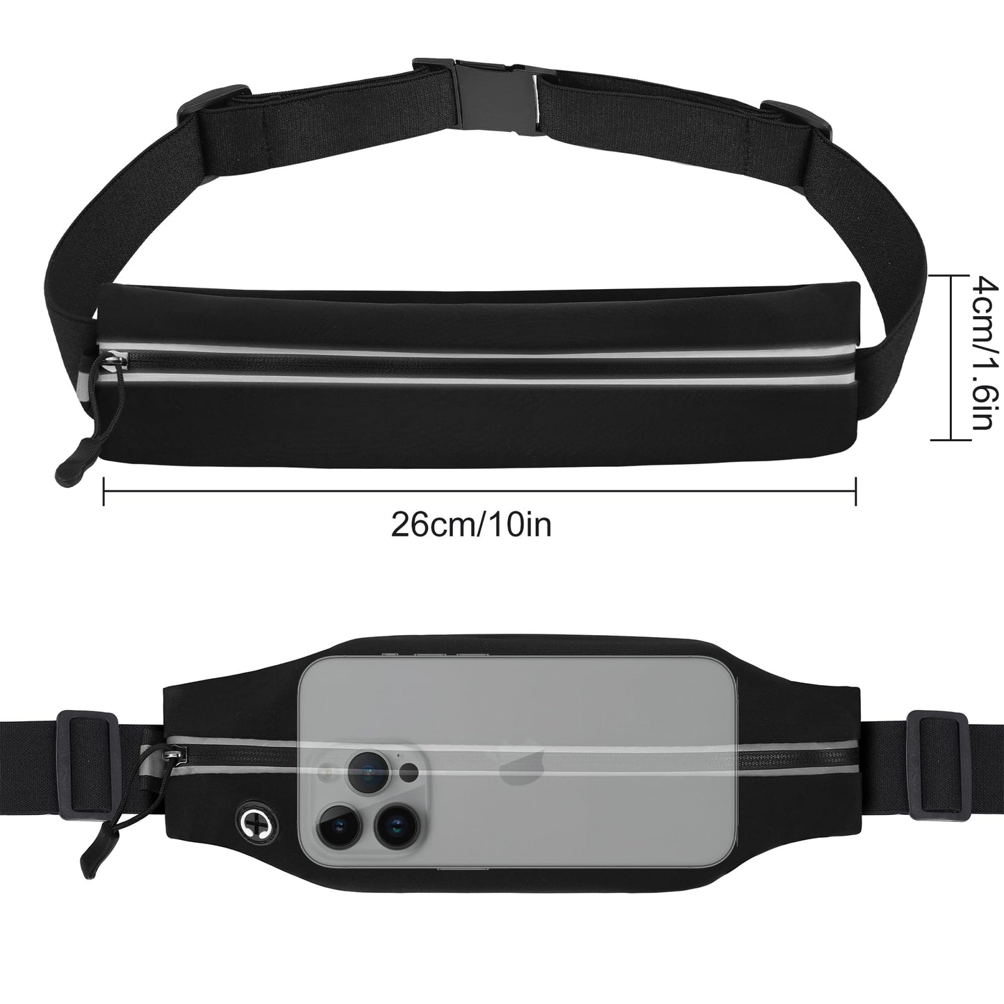 Jealkip Running Belt Fanny Pack for Men and Women Slim Running Bag Phone Holder Runner Money Belt Running Essentials Workout Fitness Black