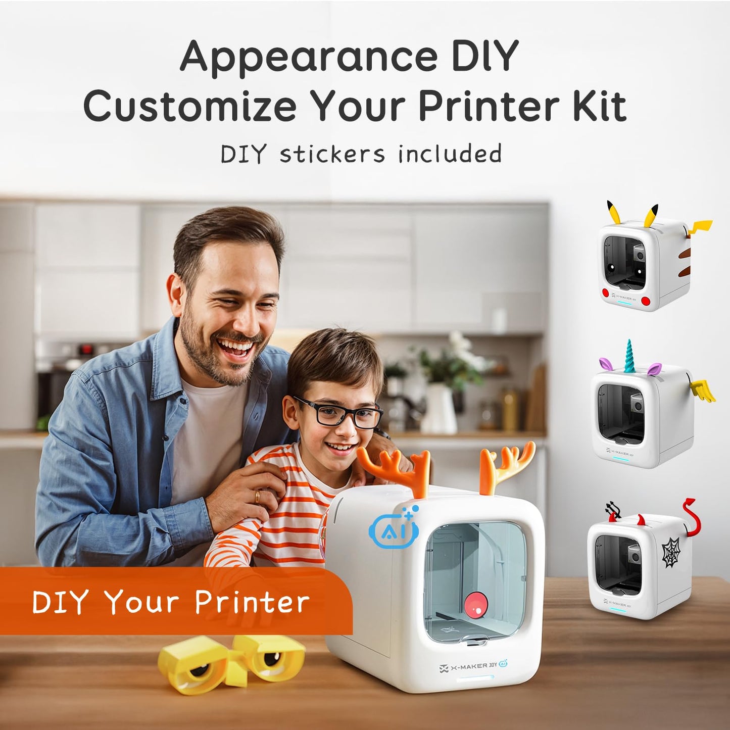 AOSEED AI-Powered 3D Printer for Kids, 3D Printer with 8 PLA Filament Set, AI Design App, Huge Toy Library, Up to 400mm/s Faster Speed, W/ 16+ Mini 3D Design Module, App Control, X-Maker Joy AI+