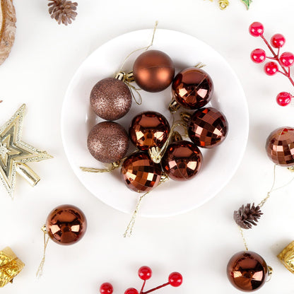 Aitsite 24ct Christmas Tree Ornaments Set 1.57 inches Mini Shatterproof Holiday Ornaments Balls for Christmas Decorations （Brown）