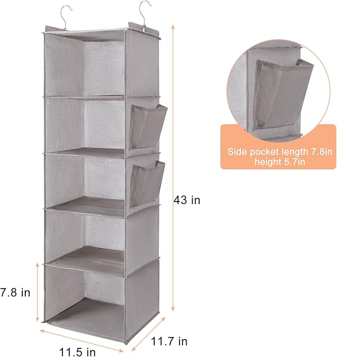 BOOMIBOO Hanging Closet Organize and Shelves，5-Hanging Shelf