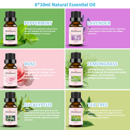 Oil Diffuser & Essential Oils Set - Oil Diffuser 150ml with 6 Essential Oils Set, Aromatherapy Cool Mist Oil Diffusers for Essential Oils, Auto Shut-Off，7 Colors Night Light,Gifts for Mom