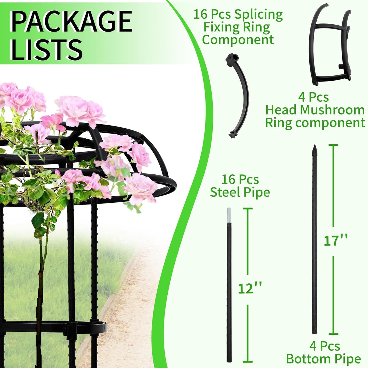 65-Inch Garden Trellis for Climbing Plants,Heavy-Duty Metal Obelisk with Mushroom Top,Stable Support for Potted Clematis,Tomato,Cucumber,Rose,Pea & Vine