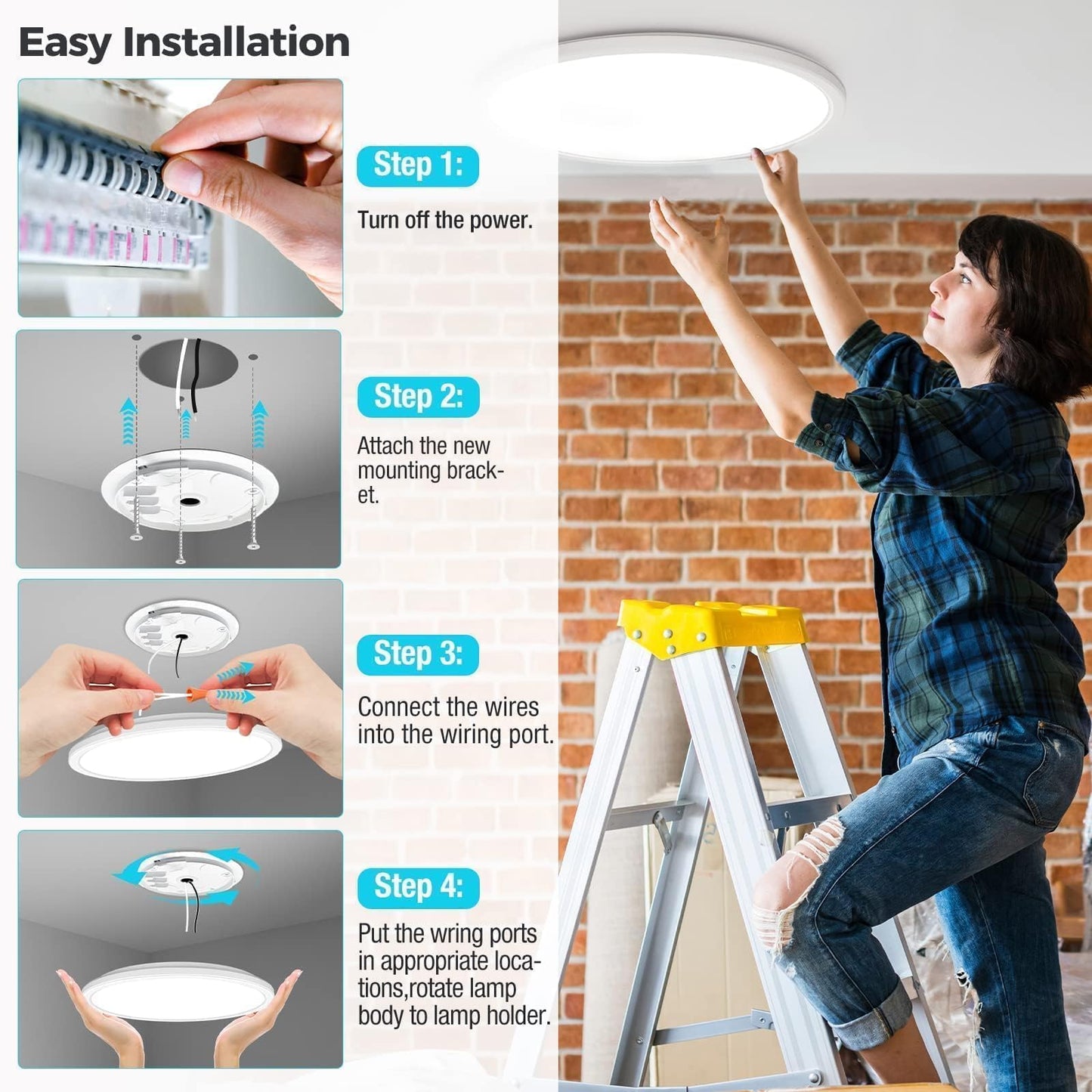 libtit 24W 33CM Bathroom Lights Ceiling,2400LM Led Flush Mount Ceiling Light, 3 Color Selectable 3000K/4500K/6000K Thin Round Ceiling Panel Light Fixture for Kitchen,Bedroom,Hallway,Office