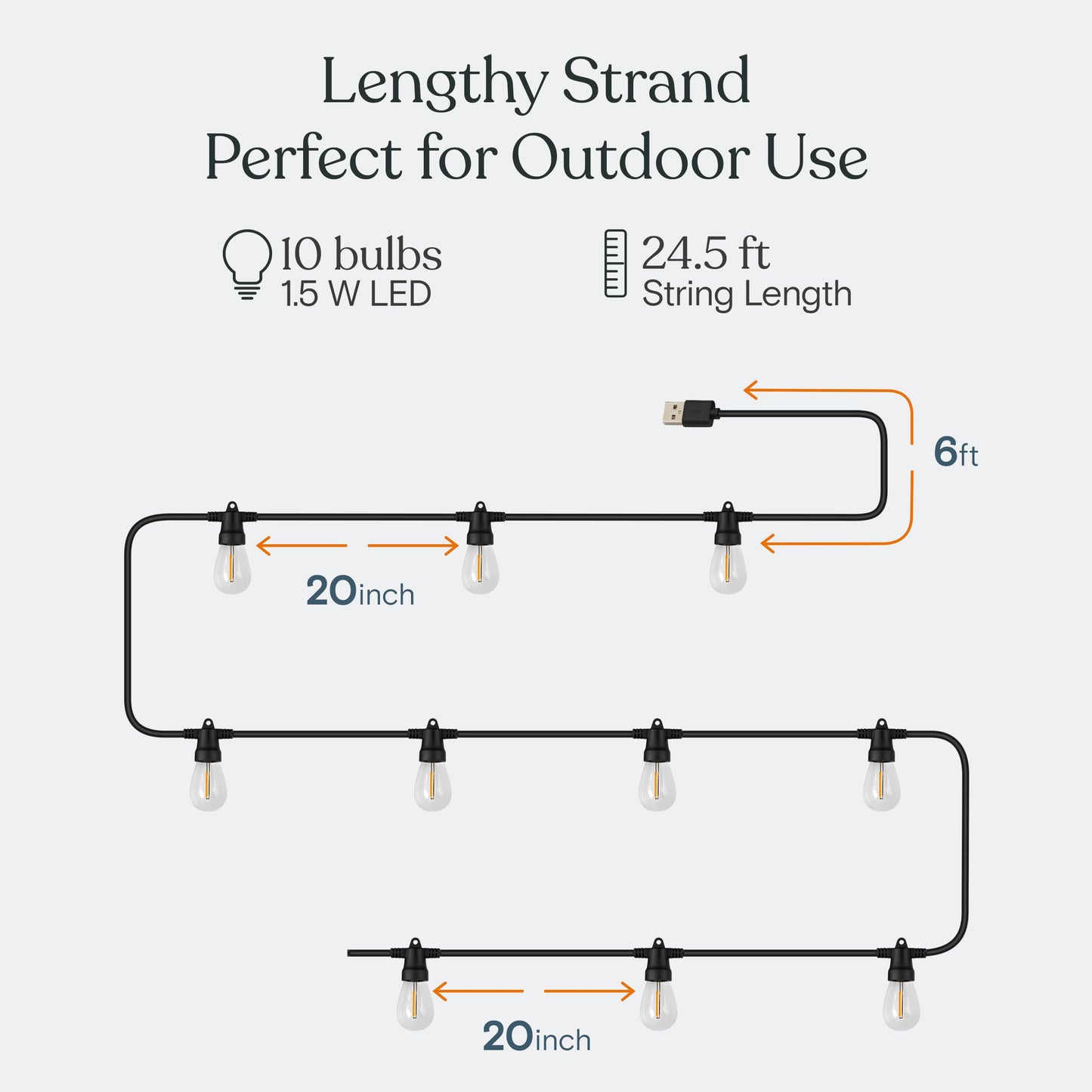 Brightech Bundle Ambience Pro USB Powered String Lights - 24 Ft + 4-Pack 10FT String Light Poles