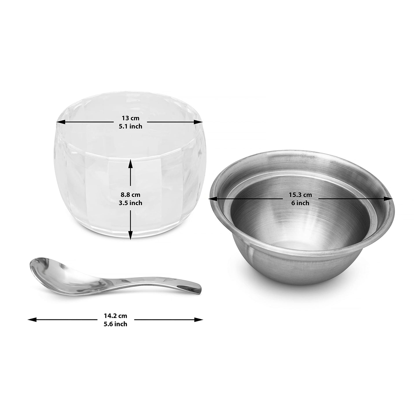 RUAFOX Dip Bowl On Ice- Chip and Dip Serving Set - Stainless Steel Chilled Serving Dish with 22 oz. Acrylic Ice Bowl - Perfect for Cold Shrimp, Guacamole, Dips