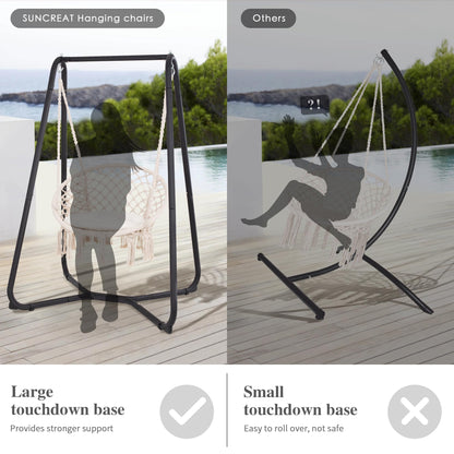 SUNCREAT Patio Swing Chair with Stand and Cushion, Heavy Duty Hanging Chair with Stand for Bedroom, 330 lbs Capacity, Patent Pending, Beige