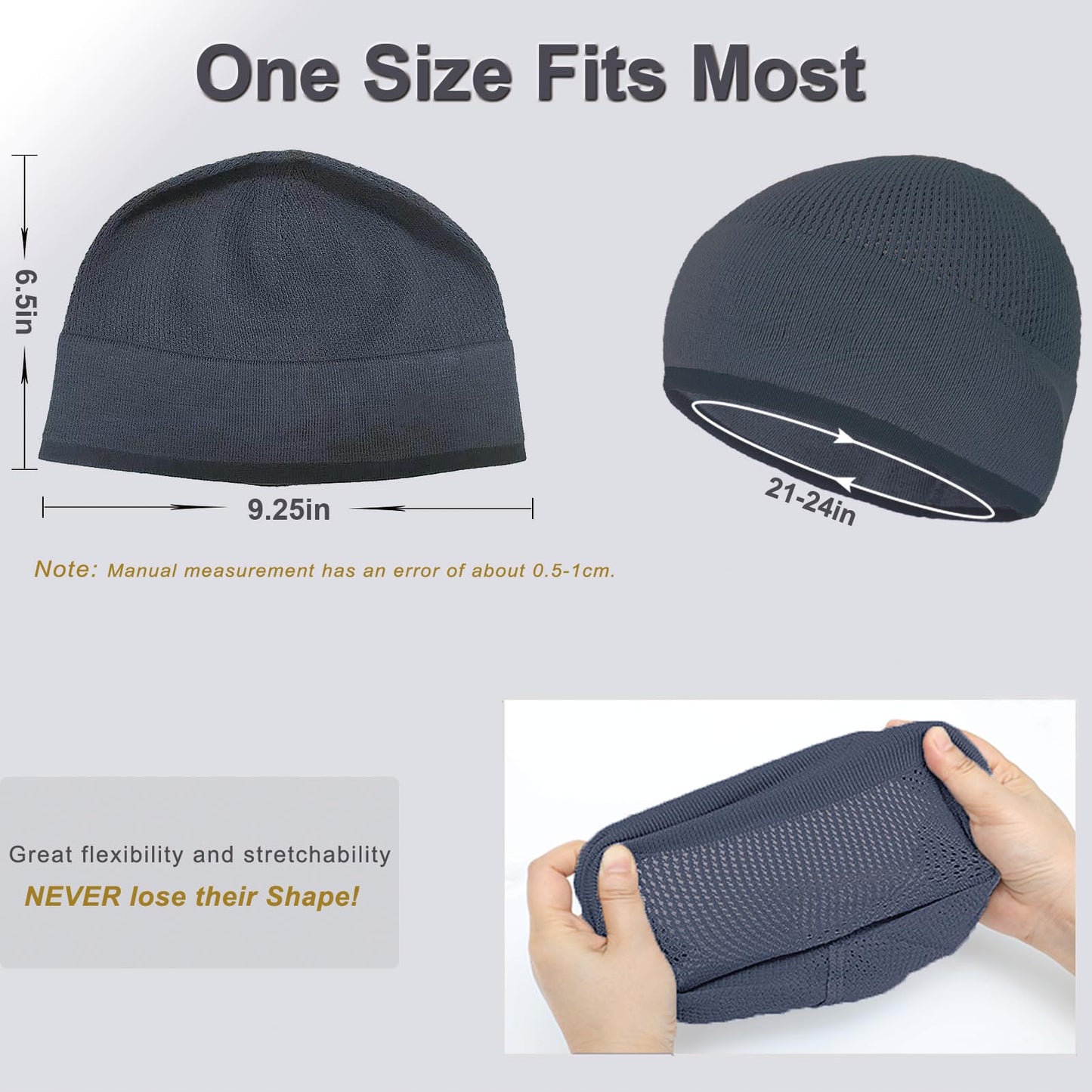 Skull Cap Bamboo Knit Hat for Men Women, Lightweight Breathable Summer Beanie Sleep Cap, Moisture Wicking Helmet Liner for Running Cycling, Gift for Cancer Patients (Black/Graphite)