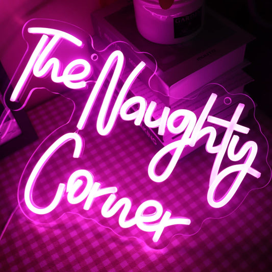 QiaoFei LED "The Naughty Corner" Neon Sign Pink Word/Letters USB Powered Neon Lights for Girls Room Home Bar Art Wall Decor Party Window Living Room Decor Birthday Christmas' Gift(Pink)