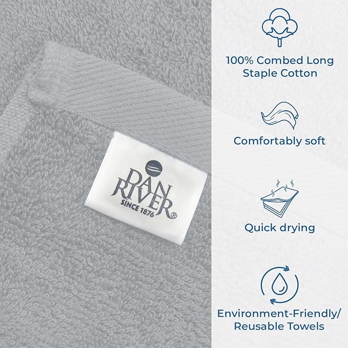 DAN RIVER Bath Towels Set of 4, 27 x 54 Inches, 100% Cotton, Larger & Lighter