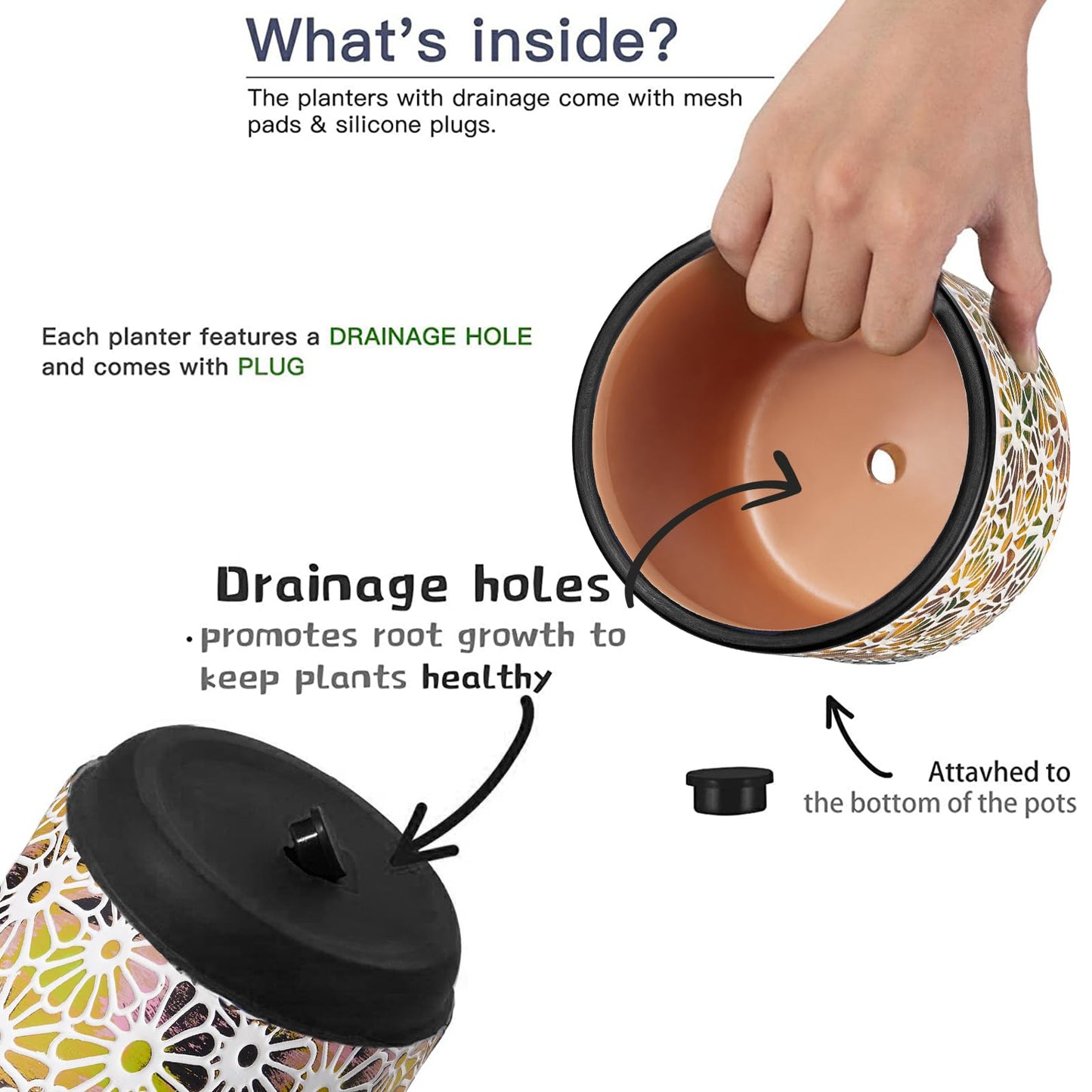 Qipecedm 3 Piece Ceramic Plant Pots, 5.7/4.7/3.5/inch Planters with Drainage Hole, Outdoor Indoor Flower Pots Set, Modern Decorative Plant Pots for Lilies, Cacti, Succulents, Snakes, Bamboo(Black)