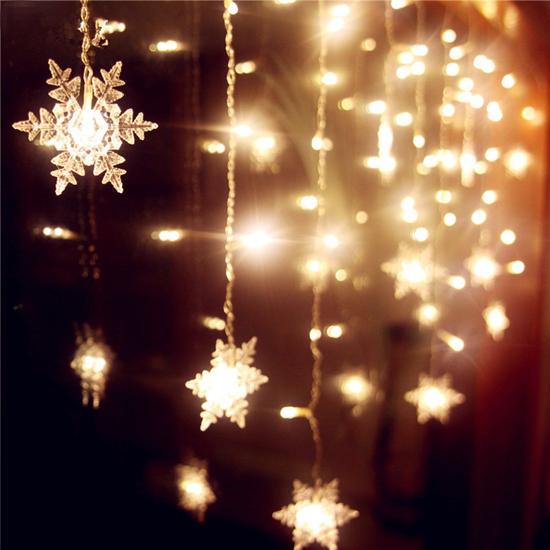 Senofun Snowflakes LED Curtain Lights Color Changing 11.5ft 16 Snowflakes Fairy Lights 80pcs LED Snowflake Lights for Home, Church, Wedding, Birthday (Snowflakes-Warm White)