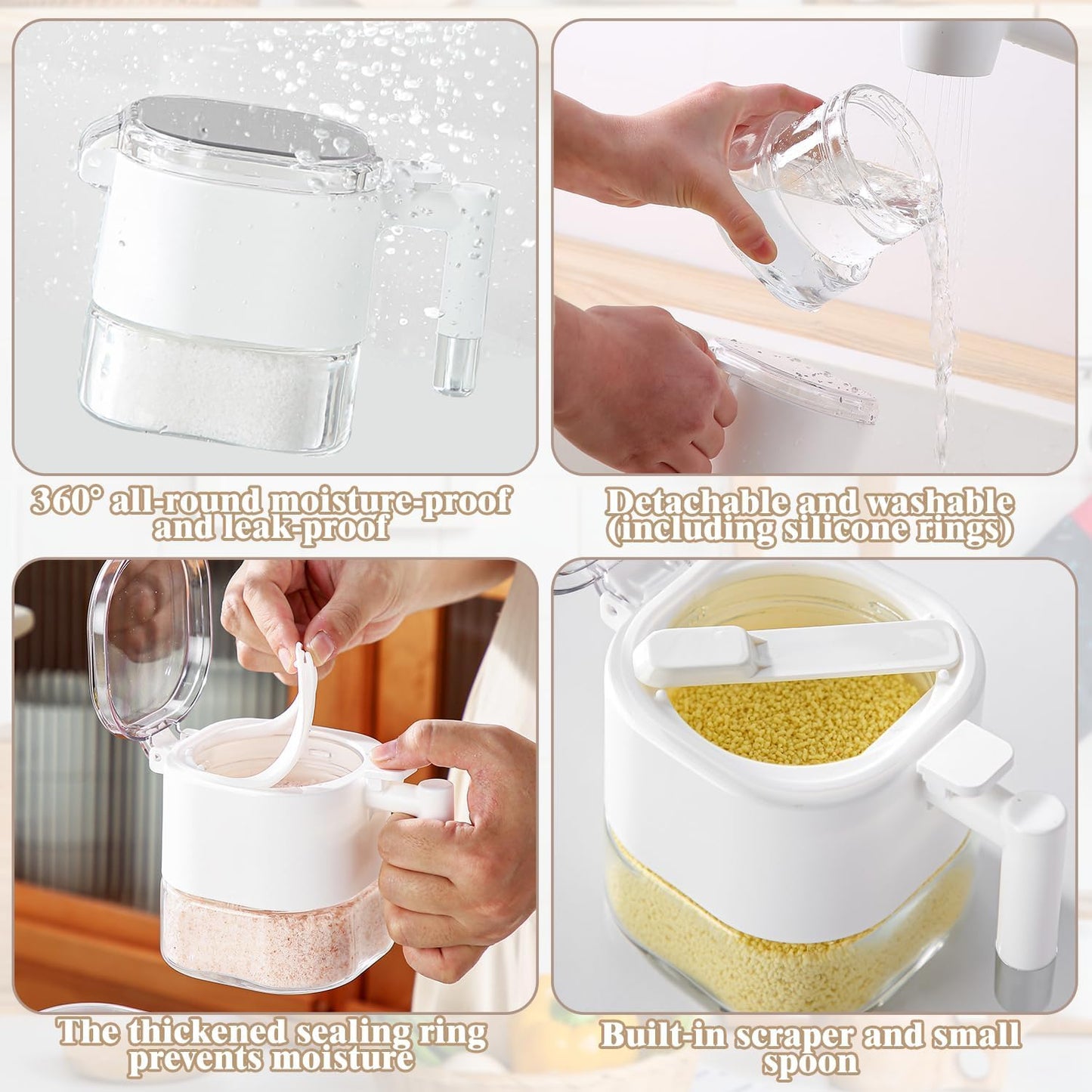 Spaxly Airtight Glass Spice Jars with Lids, 16 oz- One-Touch Open & Leakproof Containers for Salt, Sugar, Dry Goods, Moisture-Proof Kitchen Storage