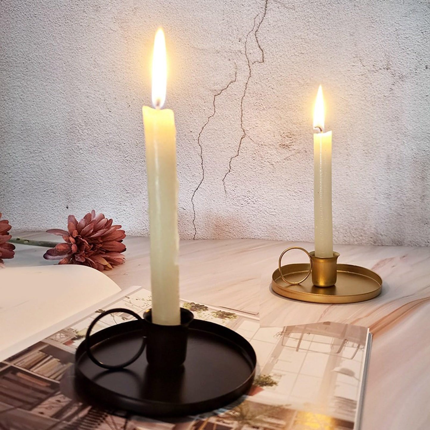 Iron Holder with Handle Elegant Metal Taper Candlestick for Wedding Christmas Table Centerpieces Stand Holder with Handle