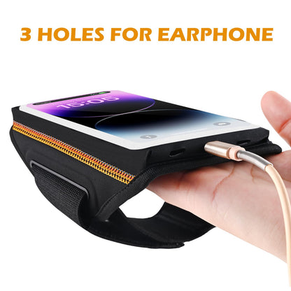 Running Armband with Earphone Bag Cell Phone Armband for iPhone 17 16 15 Pro 14 Plus 13 11 XR, Galaxy S24/S10 Water Resistant Sports Phone Holder Case & Zipper Slot Car Key Holder for 6.9 inch Phone