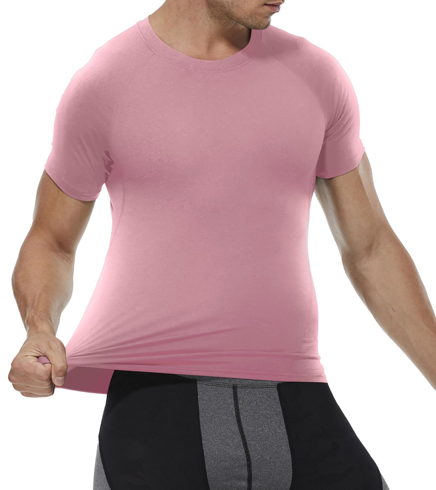 SPVISE Pink Compression Shirt Men Short Sleeve Workout T-Shirt Cool Dry Sport Undershirts for Running Gym Football Basketball
