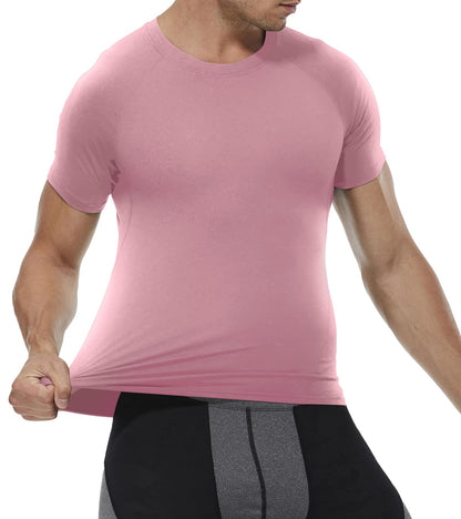 SPVISE Pink Compression Shirt Men Short Sleeve Workout T-Shirt Cool Dry Sport Undershirts for Running Gym Football Basketball