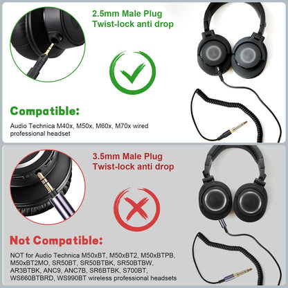 Hizsoaor ATH-M50x Replacement Cable, Audio Cable Compatible with Audio Technica ATH-M50x、ATH-M40x、ATH-M70x、ATH-M60x Coiled AUX Headphone Extension Cable with 6.35mm(1/4") Adapter(4ft extends to 10ft)