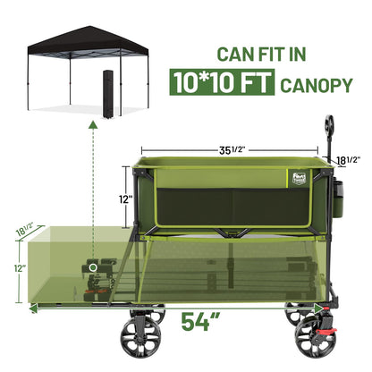 TIMBER RIDGE 400L Large Capacity Folding Double Decker Wagon with Brakes, 54" Extra Long Extender Wagon Cart, 450lbs Heavy Duty Collapsible Cart, All-Terrain Big Wheels for Camping, Sports, Shopping