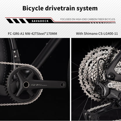 SAVADECK Carbon Gravel Bike - T800 Carbon Frame & Fork | Shimano U6000 11-Speed Groupset | Hydraulic Disc Brakes | 700CX40mm All-Terrain Tires | Men & Women Road/Off-Road Bicycle (53cm, Gold)