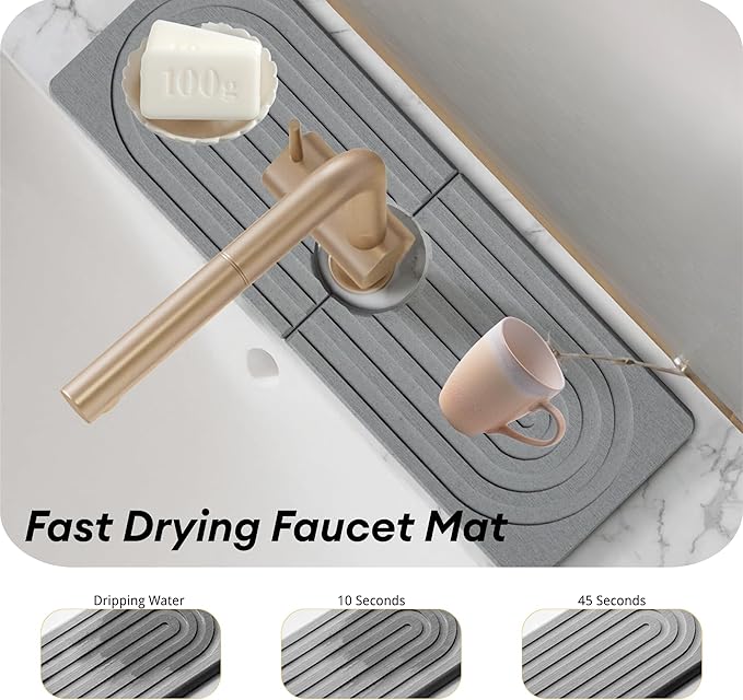 Sink Faucet Mat Splash Guard, Stone Quick Dry Faucet Mat