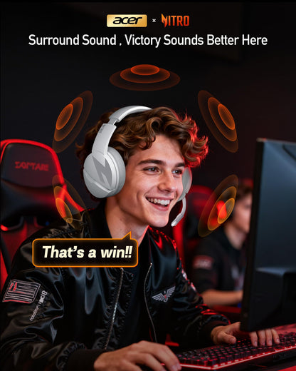 acer Wireless Gaming Headset, PS5 Headset with 2.4GHz for Ps5, Ps4, PC, Switch, Bluetooth 5.3 + 100Hrs Gaming Headphones with Noise Canceling Mic for Laptop, Mobile, Mac, 50mm Drivers (White)