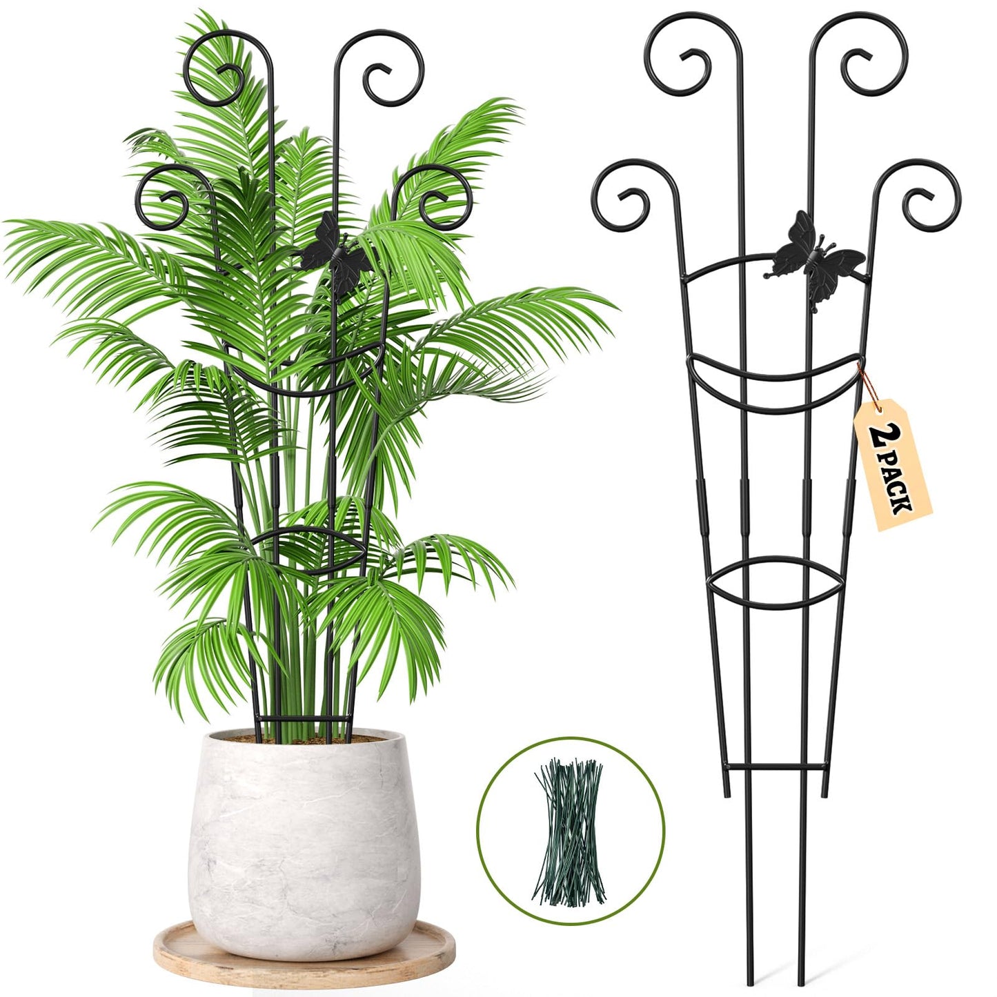 Netuaoo Plant Trellis 2 Pack Plant Trellis Indoor 29.96 in Expandable Metal Garden Trellis for Climbing Plants Sturdy Houseplant Support for Potted Plants with Ties Support for Ivy Pothos Hoya