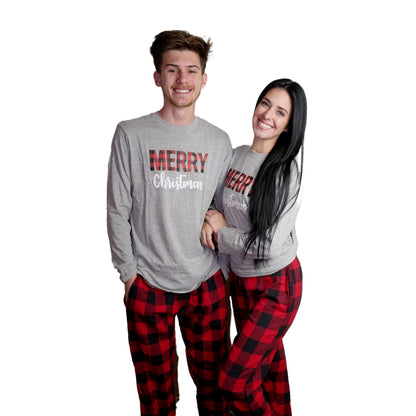 USBD Family Matching Pajama Sets Buffalo Plaid Couple Matching PJ Set Festive Holiday PJs for Men Women (Gray Men, X-Large)