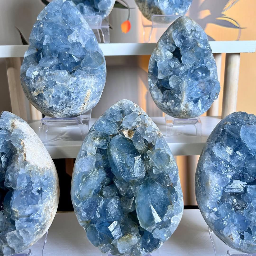 0.88-1.8lb Natural Celestine Cluster - Blue Quartz Geode for Home & Office Decor - Raw Crystal Healing Stone with Natural Formations