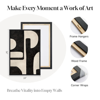 Large Framed Abstract Set of 2 Wall Art for Living Room, Neutral Black Beige Geometric Modern Canvas Artwork for Walls, Minimalist Painting Print Wall Decor Bedroom Hallway Home Office, 24x36 Inch