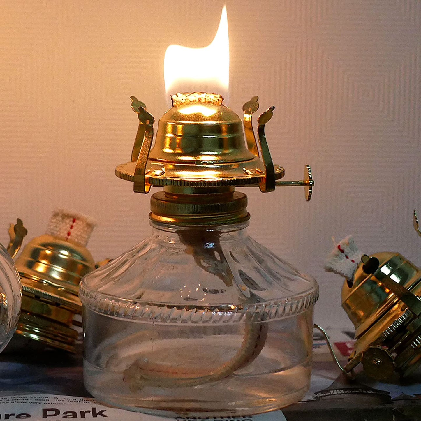 GXFCCYXT Oil Lamp Burner 2 Set, with Reduction Collar and Cotton Wick & 39 inch Wick, Replacement Parts for Kerosene or Vintage Lamps - Brass