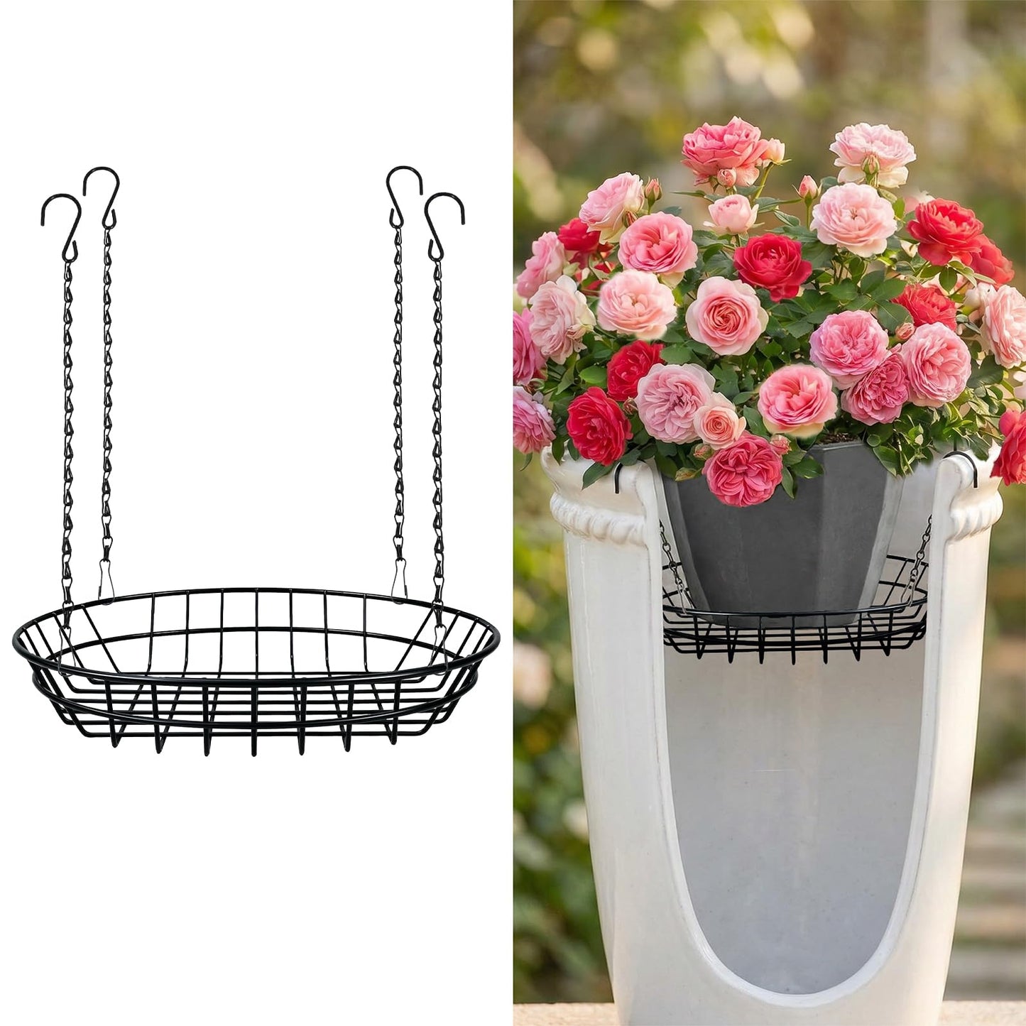 REDPOPO Adjustable Planter Insert for Large Pots 12-18 Inch, Stainless Steel Plant Riser with 4 S Hooks & Chains, Pot Filler for Tall Planters to Reduce Soil,Rust Proof Plant Pot Riser for Pots