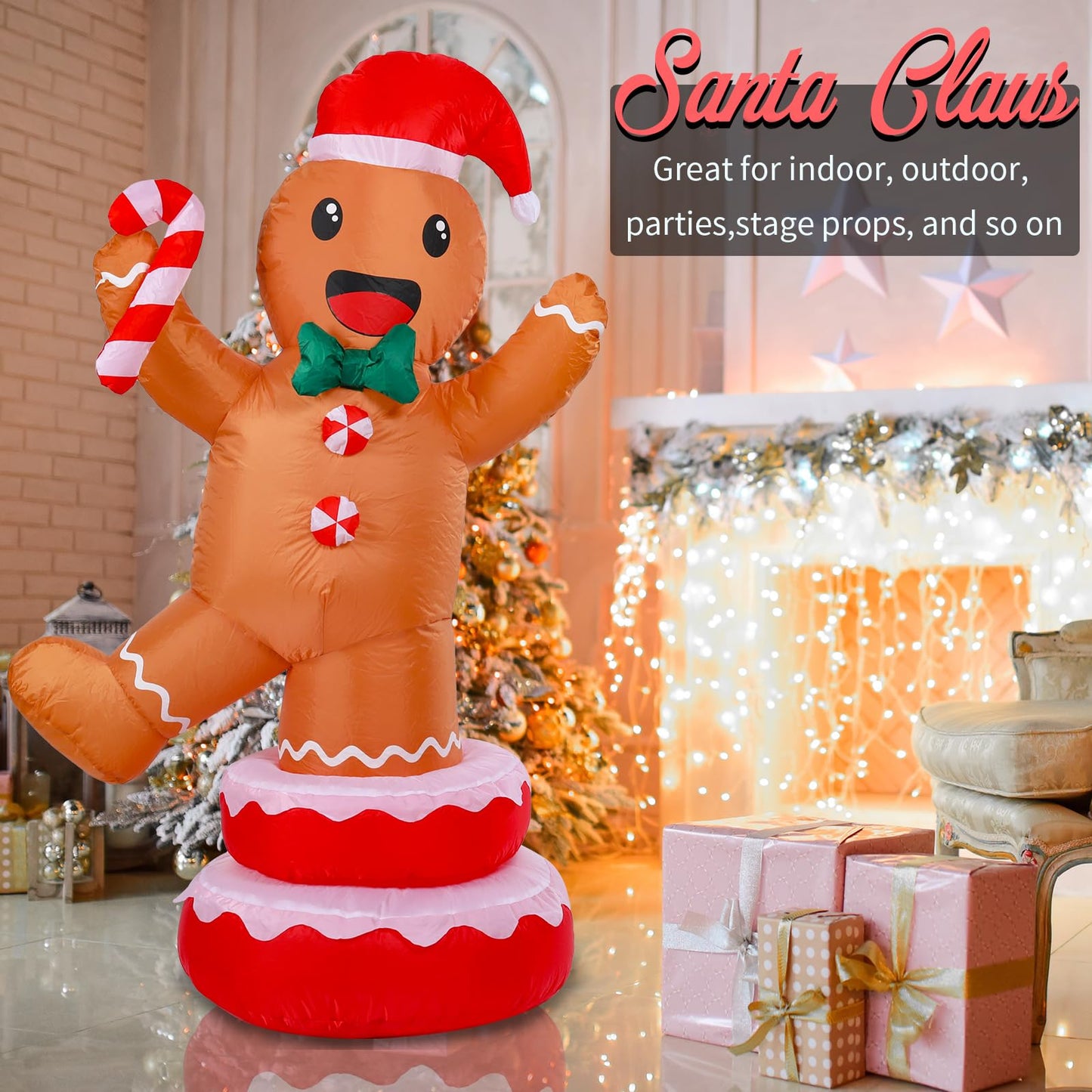 Christmas Inflatables Outdoor Decoration Inflatable Animated Rotating Gingerbread Man Giant Outdoor Indoor Blow Up LED Lighted Up Yard Lawn Garden Home Party Decor