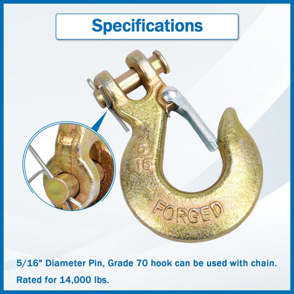 TBAPFS 2 Pack 5/16" Inch Clevis Grab Hooks G70 Steel Chain Slip Hook with Safety Latch 14000 Lbs Capacity Working with Towing and Chain
