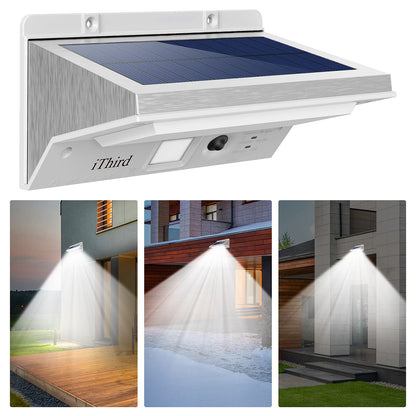 iThird Solar Lights Outdoor Motion Sensor, LED Solar Powered Security Lights Stainless Steel for Yard Patio Garage Waterproof 3 Modes Super Bright(Daylight)