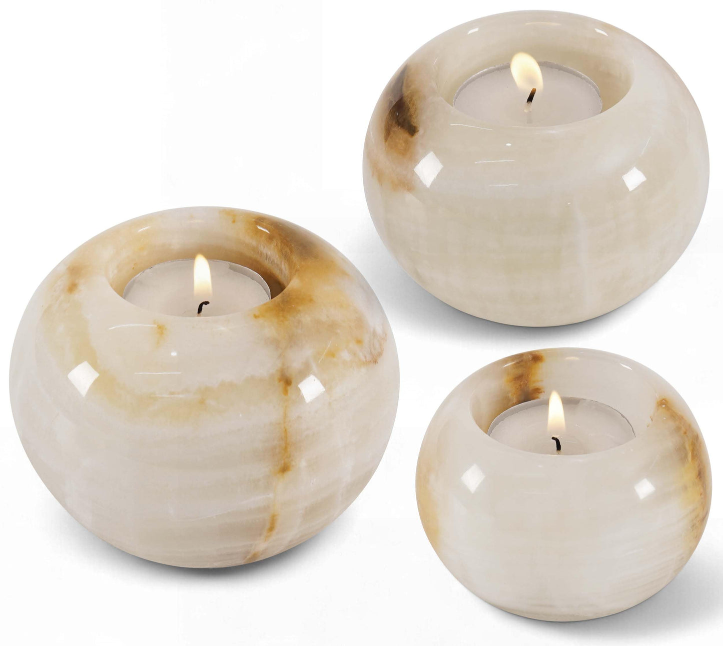 Radicaln Marble Tealight Candle Holder 4" Inch White Onyx Handmade Decorative Votive Candle Holder for Home Decor, Elegant Set of 3 Mini Candle Holders & Marble Taper Holder for Housewarming Gifts