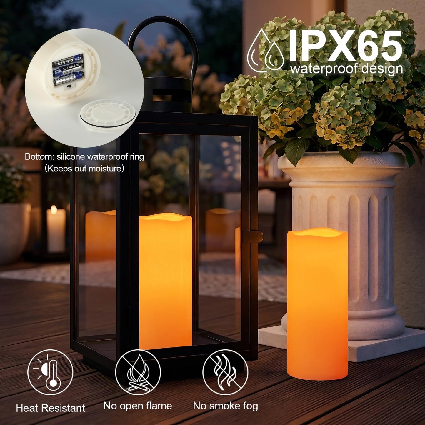 5plots 4"×10" Large Outdoor Waterproof Flameless Candles Ivory White with Timer & Remote, Battery Operated LED Flickering Pillar Candles for Patio Porch Halloween Christmas Lantern, Set of 2