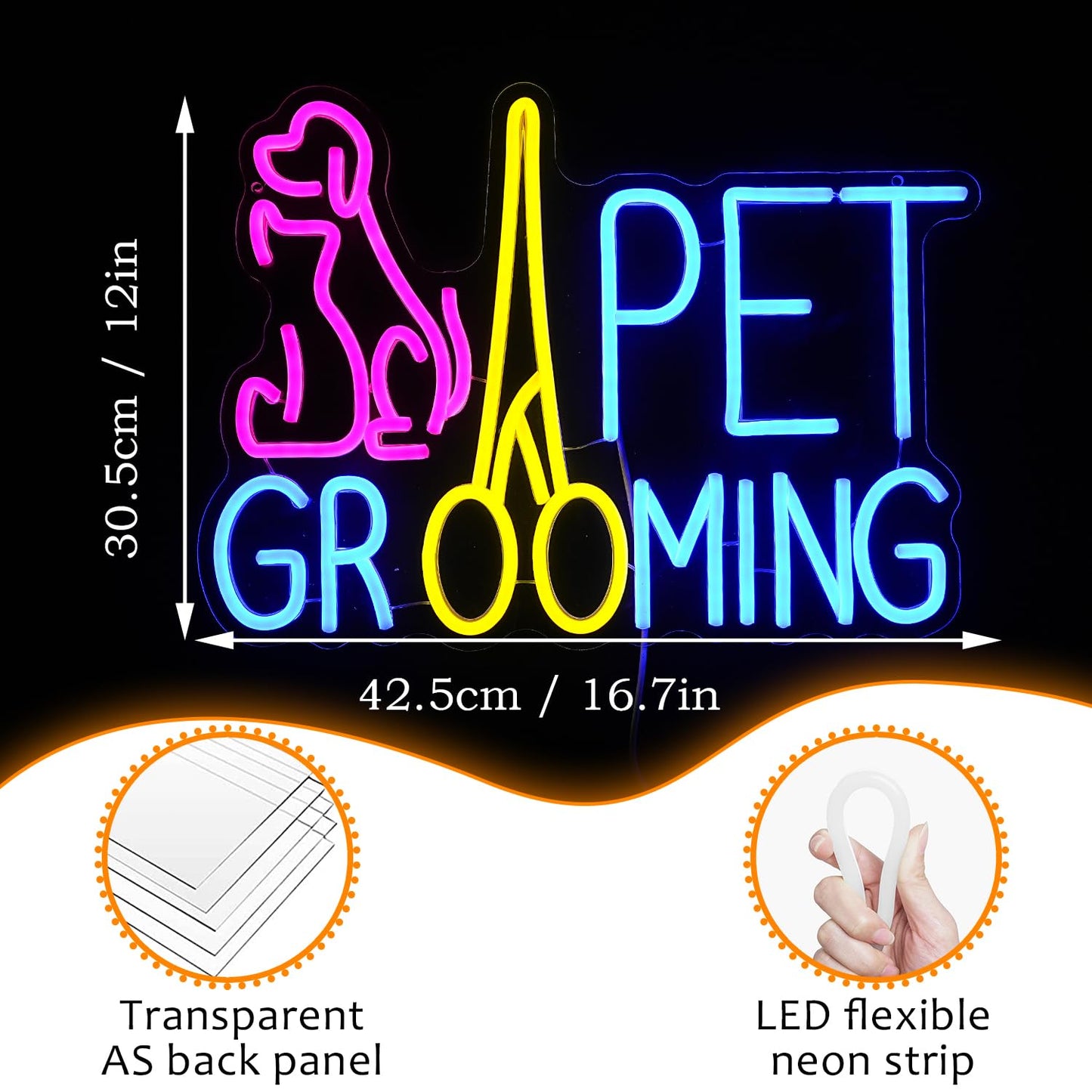 Pet Grooming Neon Sign Dimmable LED Pink Cat Dog Animal Neon Light for Wall Decor Pet Light Up Sign Powered by USB for Pet Shop Hoom Decor Boys Girls Gift (16.7"*12"）