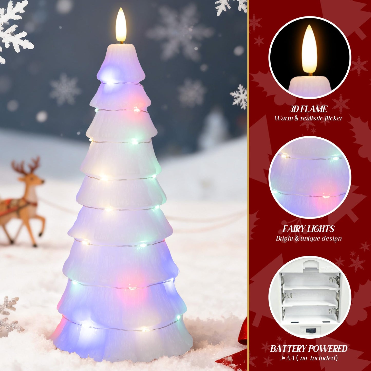 AFINETH Christmas Tree Candles with Remote, Christmas Flameless Candles with Embedded Star String Fairy Lights, Real Wax Battery Operated Candles, Xmas Flameless Candles for Mantel Decor