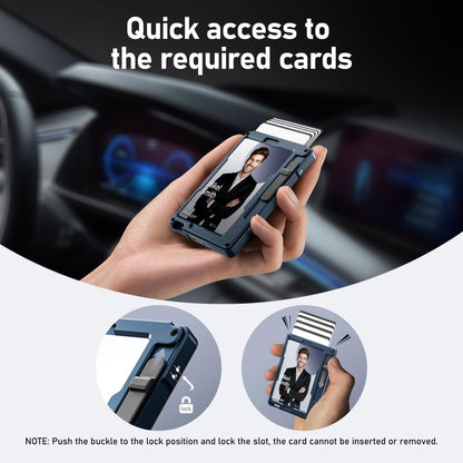 umoven Minimalist Wallet for Men, Slim Aluminum Metal Money Clip Card Holder, Pop-Up Card Case, RFID Blocking Mens Wallet with ID Window, Front Pocket Wallet for Men(Blue)