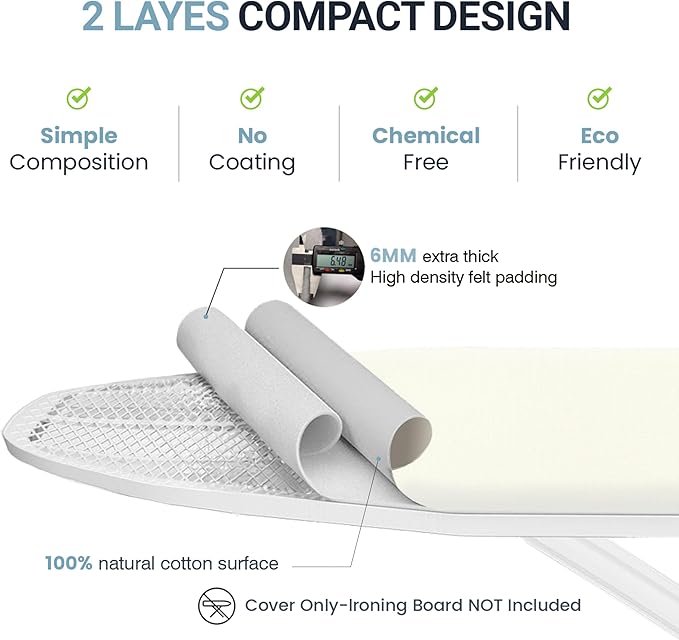Ironing Board Cover and Pad 15"x54" Extra Thick Natural Cotton, Scorch and