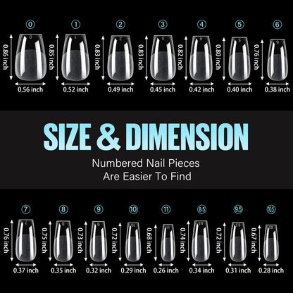 TOMICCA Short Nail Tips Extra Short Square Nail Tips, 192Pcs Fake Nails 12 Sizes Acrylic Clear Nails for Beginner and Professional DIY Gel Nails Salon