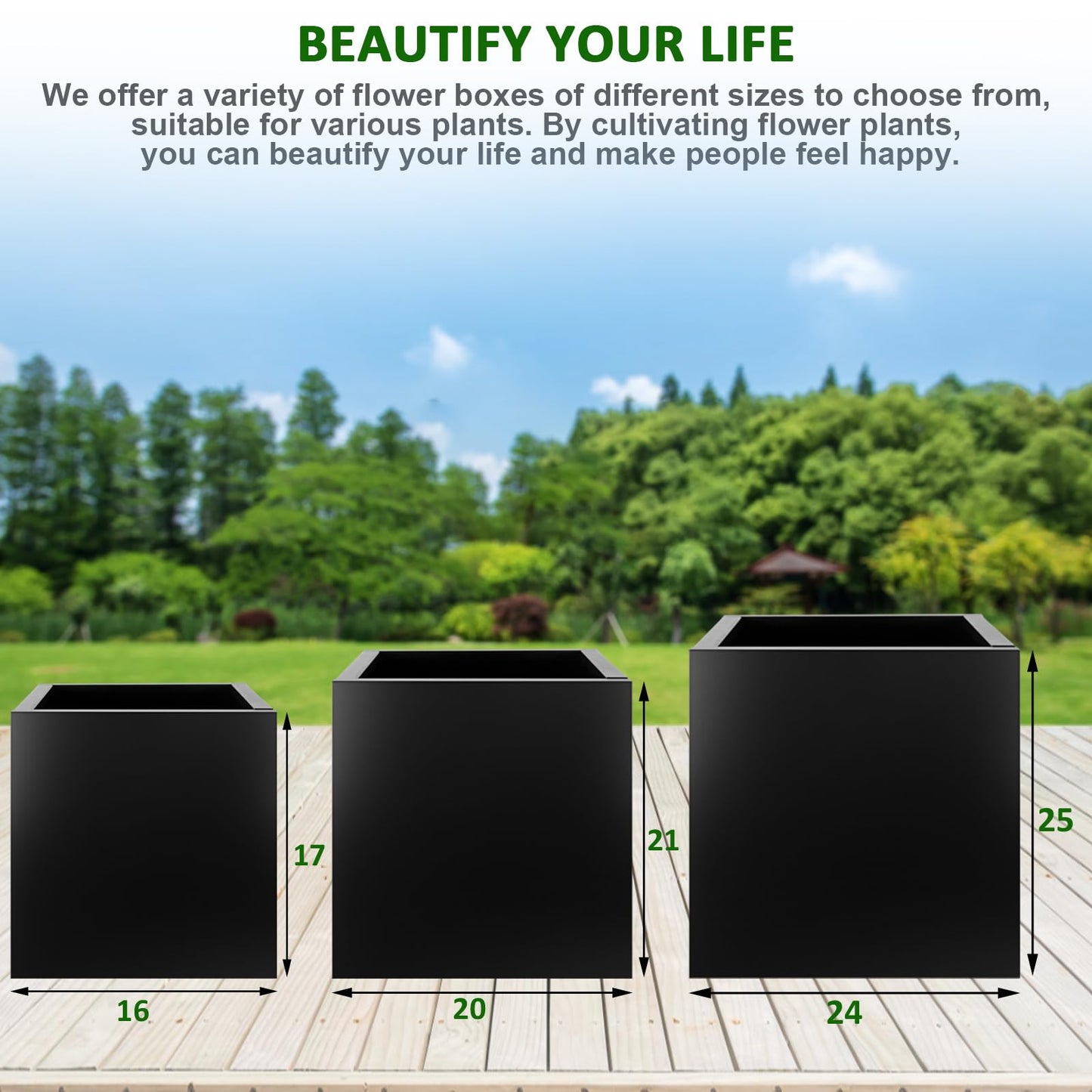 Meyoppm Square Metal Planter Box 20"x20"x21", Heavy Duty Galvanized Steel Planter Rust Resistant for Indoor Outdoor Patio Porch Commercial Residential