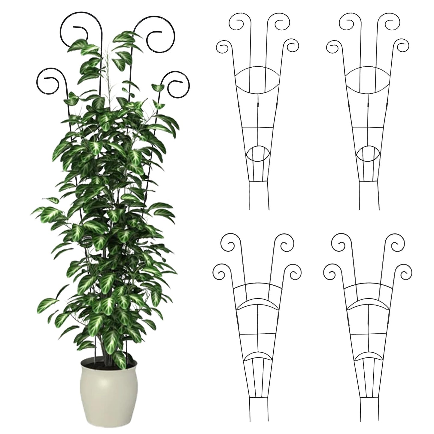 4 Pack Metal Trellis for Climbing Potted Plants Indoor Outdoor - 30 Inch Rustproof Garden Stakes, Plant Support for Monstera Pothos Ivy Hoya Vines, Potted Houseplant