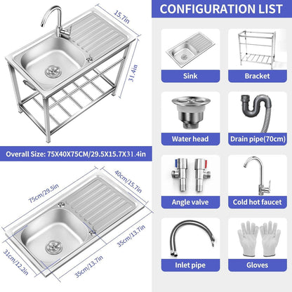 Outdoor Utility Sink,Free Standing Stainless Steel Laundry Tub, Single Bowl Portable Washing Hand Basin Station,fish Cleaning Table&Storage Shelves for Garage, Restaurant, Kitchen,Camping, Backyard