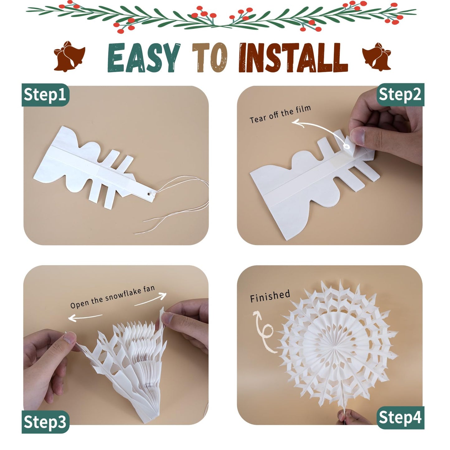 WNSIRVY 21 Pcs White Snowflake Decorations Christmas Paper Hanging Fans Decor Winter Wonderland Party Decorations with Frozen Snowflake Garland Star Hanging for Xmas Winter Wedding Birthday