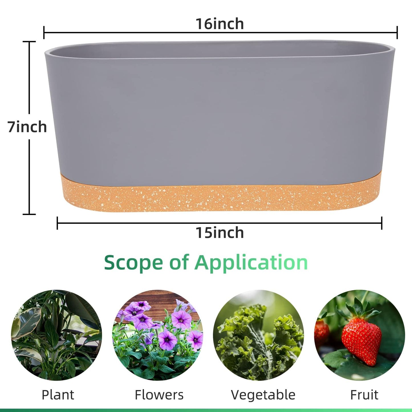QCQHDU 16" L x 7.6" W x 7" H Window Planter Box, 2 Pack Self Watering Pots for Indoor Plants with Drainage Holes & Saucer, Outdoor Flower Pots Home Garden Modern Decor