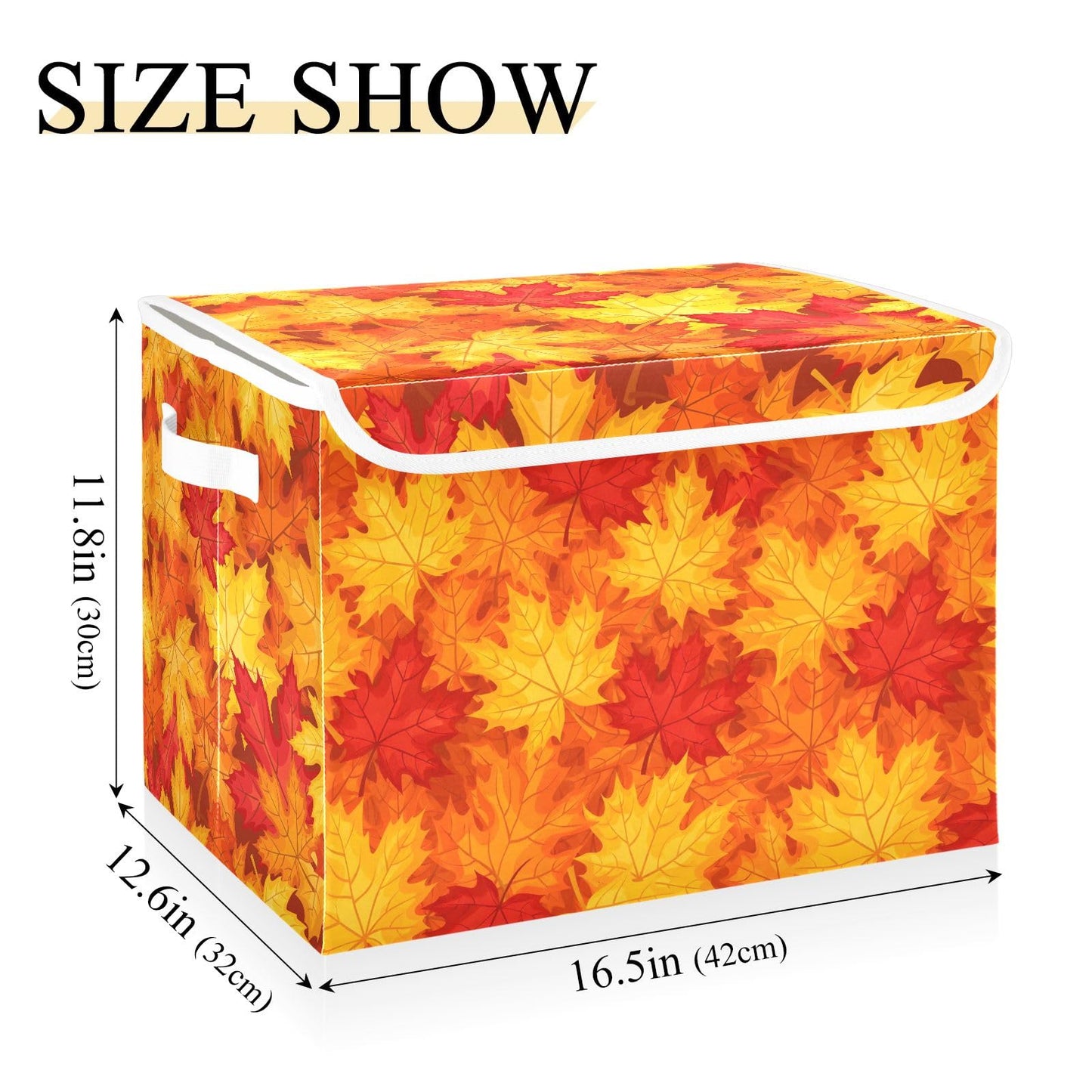 Bolaz Storage Bins with Lids and Handles, Fall Maple Leaves in Autumn Storage Box Storage Basket with Cover Collapsible Organizer Containers for Home Closet, Shelves