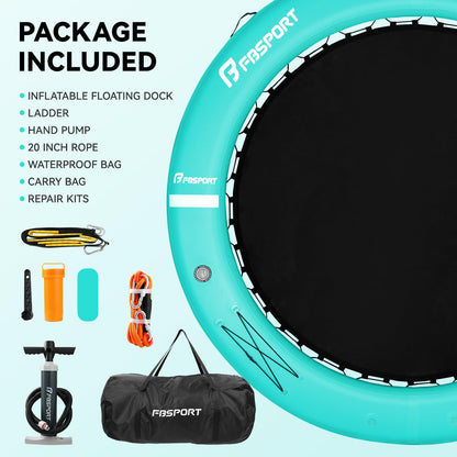 FBSPORT Inflatable Water Hammock Round Floating Ring, 8ft Inflatable Dock Floating Platform for Lake W/Cupholder, Sun Float Chill Raft Float Ring Tanning Pool Lounger Island Platform Pad
