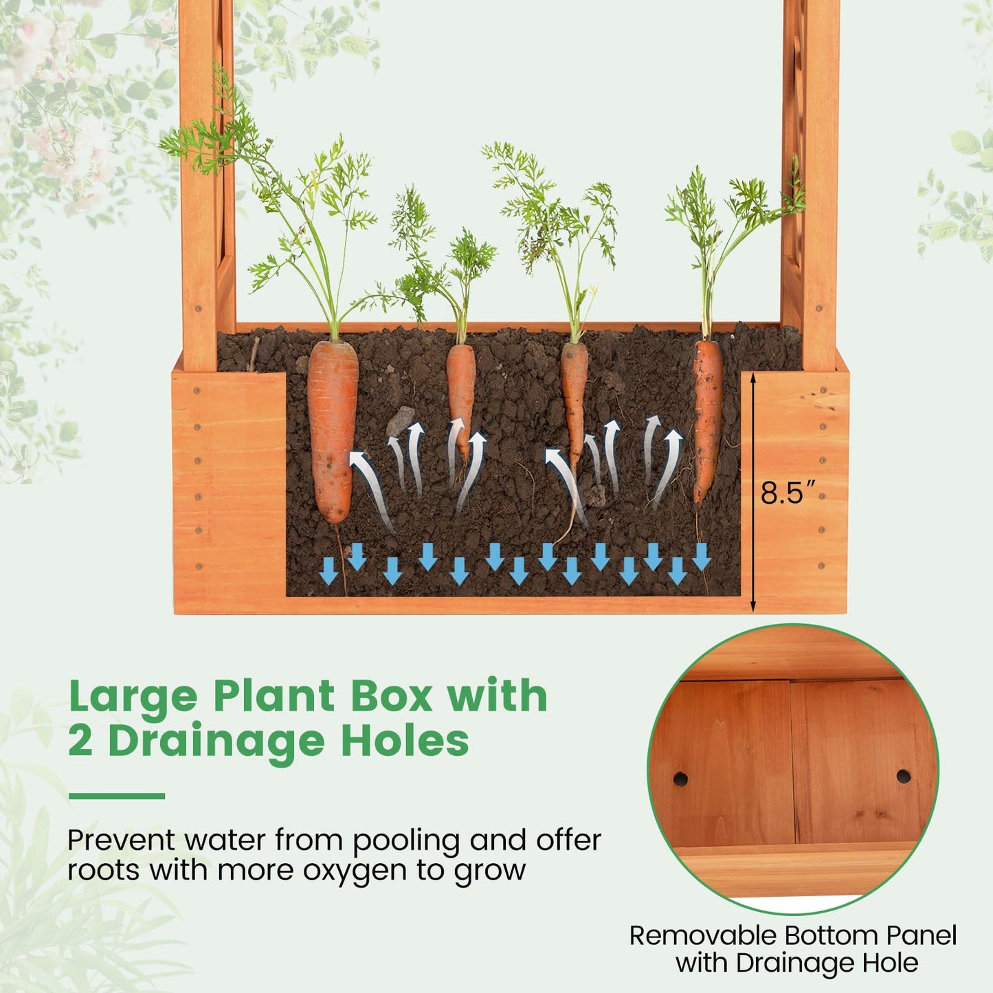 Giantex Set of 2 Raised Garden Bed with 2-Sided Trellis & Hanging Roof, Fir Wood Planter Box w/Drainage Holes, Bottom Gaps, Freestanding Garden Planter for Flowers Herbs Climbing Vines (31"x12.5"x60")
